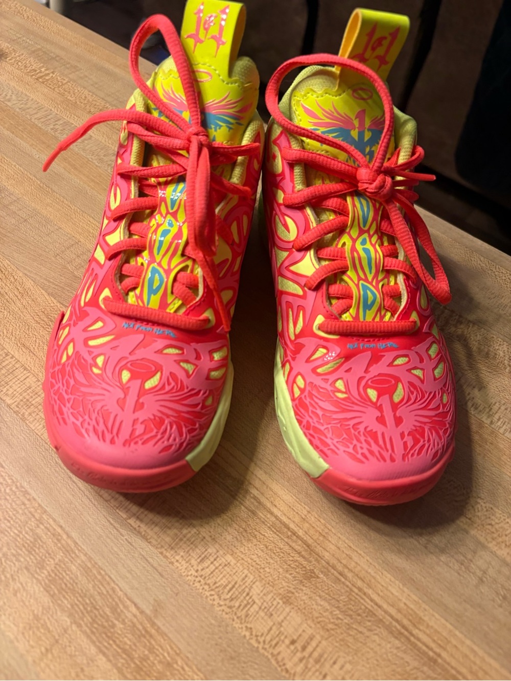 Kids Bright Pink and Yellow Athletic Sneakers- Lamelo Ball